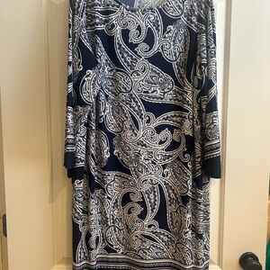 Roz & Ali Navy and Cream Paisley Dress
